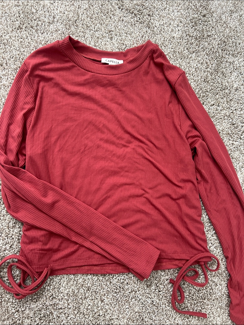 Capella Women's Long Sleeve Ribbed Tie-Hem Top - Brick Red